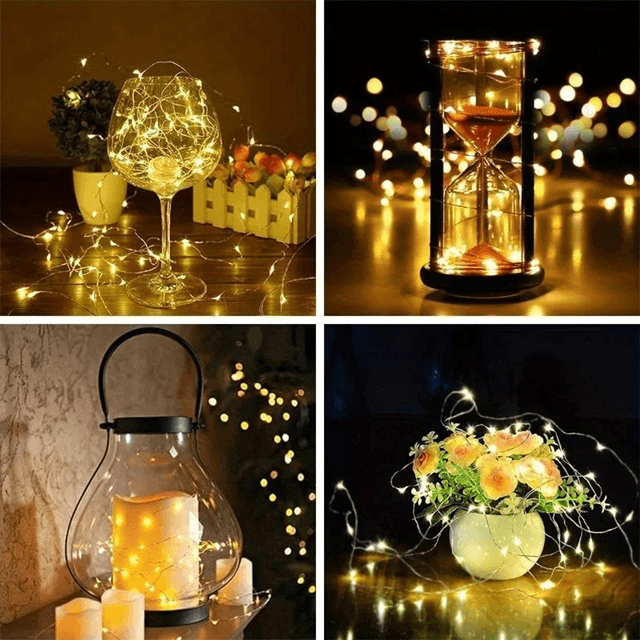 TwinkleTrail 10-Pack Waterproof Mini Copper Fairy Lights (Battery Powered, 3 Speed Modes)
