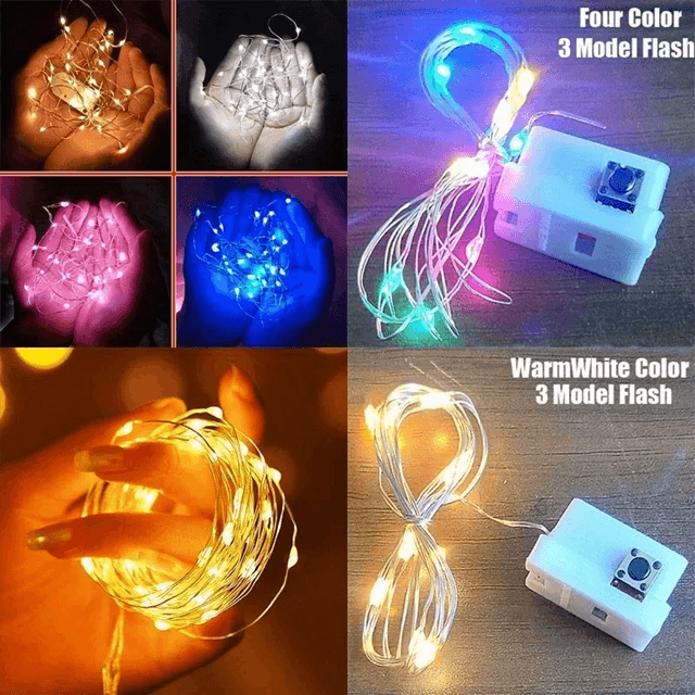 TwinkleTrail 10-Pack Waterproof Mini Copper Fairy Lights (Battery Powered, 3 Speed Modes)
