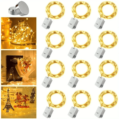 TwinkleTrail 10-Pack Waterproof Mini Copper Fairy Lights (Battery Powered, 3 Speed Modes)
