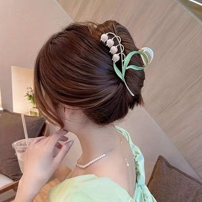 Bell Orchid Floral Shark Clip – Large Premium Flower Hair Claw for Women & Girls