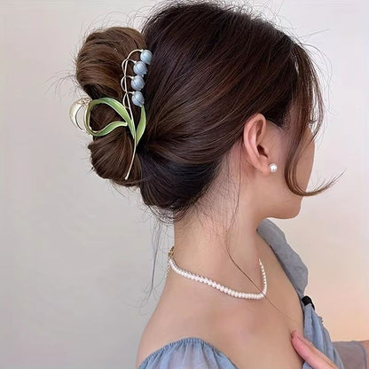 Bell Orchid Floral Shark Clip – Large Premium Flower Hair Claw for Women & Girls