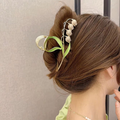 Bell Orchid Floral Shark Clip – Large Premium Flower Hair Claw for Women & Girls