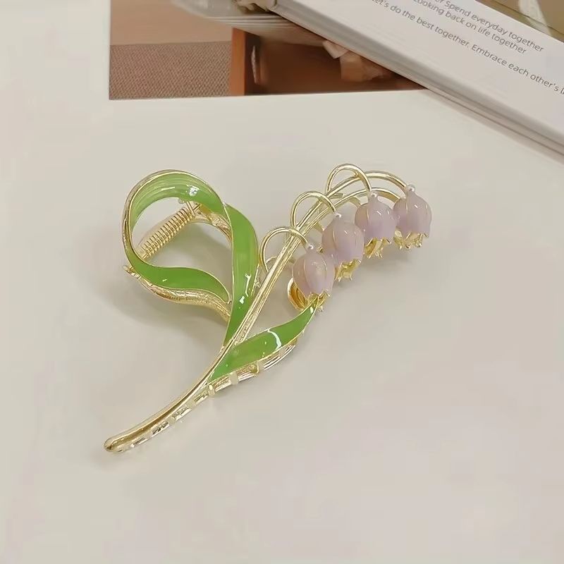 Bell Orchid Floral Shark Clip – Large Premium Flower Hair Claw for Women & Girls