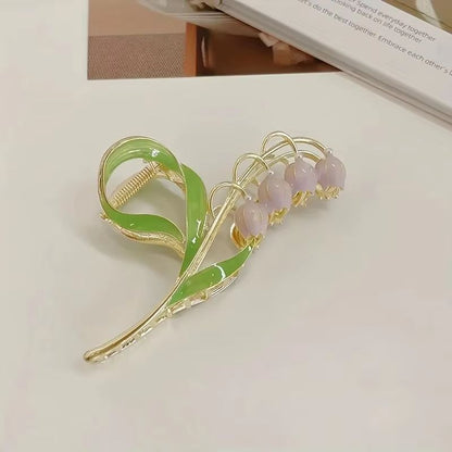 Bell Orchid Floral Shark Clip – Large Premium Flower Hair Claw for Women & Girls