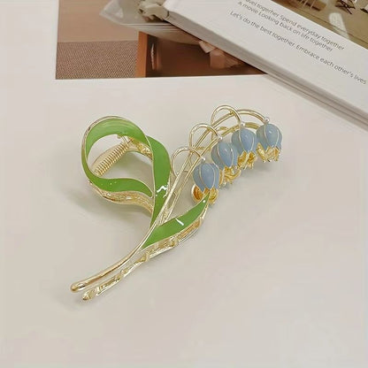 Bell Orchid Floral Shark Clip – Large Premium Flower Hair Claw for Women & Girls