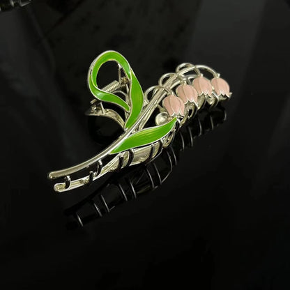 Bell Orchid Floral Shark Clip – Large Premium Flower Hair Claw for Women & Girls