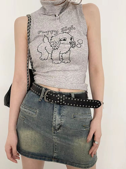 Edge-Rivet Tie-In Belt – Black Studded Fashion Belt for Women & Jeans