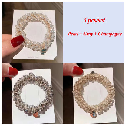 3pcs/set Crystal Pearl Beads Elastic Bands Scrunchies Hair Accessories Women Ponytail Holder Headwear