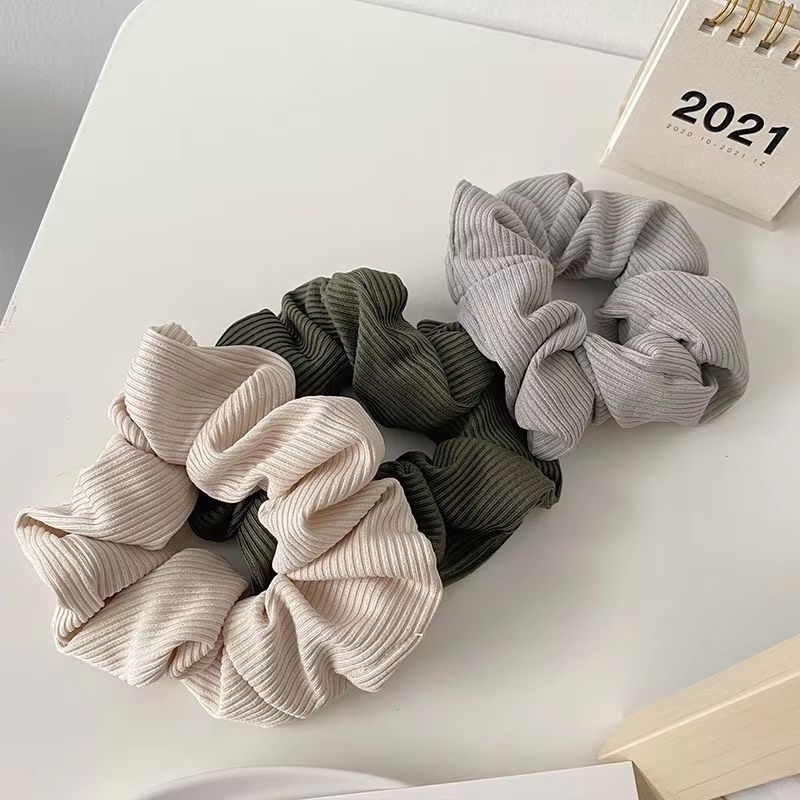 SoftKnit Microfiber Scrunchie Set – 6-Piece Knitted Fabric Hair Bands for Women & Girls
