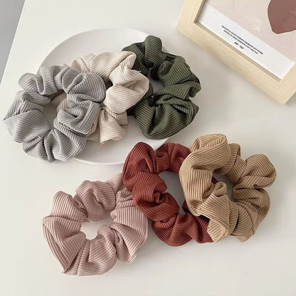SoftKnit Microfiber Scrunchie Set – 6-Piece Knitted Fabric Hair Bands for Women & Girls