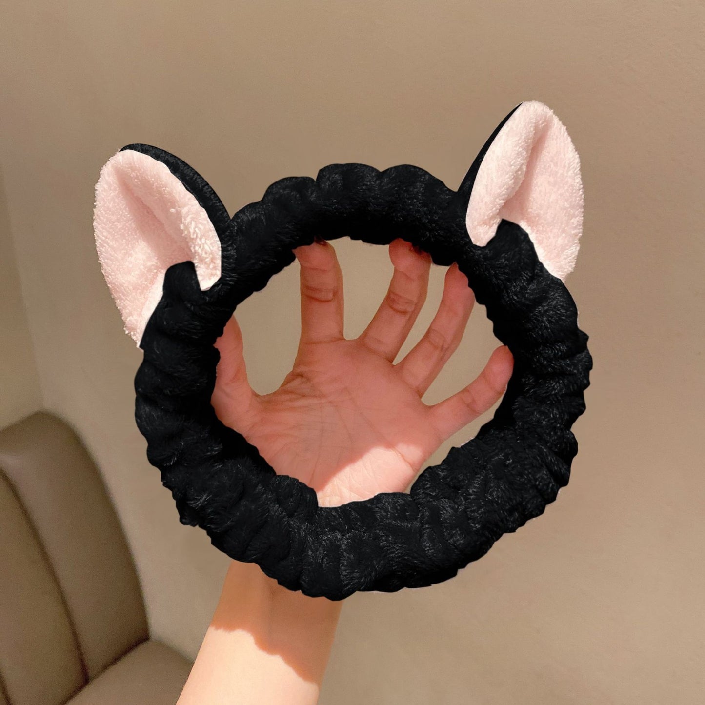Cute Soft Hair Bow Headband Coral Plush Cat Ear Makeup Wash Face Band