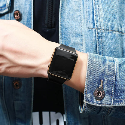 Simple Digital Watch, LED Electronic Watch, Fashion Sport Watch, Black Silicone Wristband, Casual Mens Watch