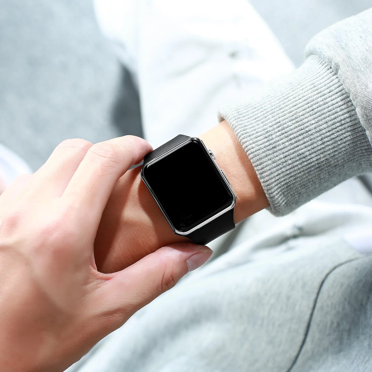 Simple Digital Watch, LED Electronic Watch, Fashion Sport Watch, Black Silicone Wristband, Casual Mens Watch