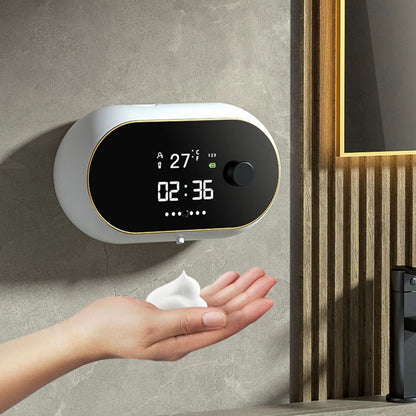 SmartDisplay USB-Rechargeable Infrared Touchless Soap & Sanitiser Dispenser – LED Temperature Display Wall-Mount Foam/Li
