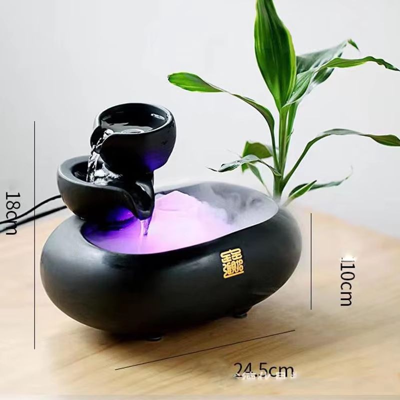 SereneFlow Ceramic Waterfall Hydroponic Vase Fountain – Desktop Meditation Water Feature