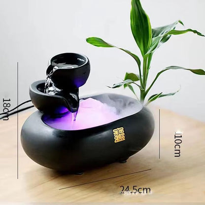 SereneFlow Ceramic Waterfall Hydroponic Vase Fountain – Desktop Meditation Water Feature