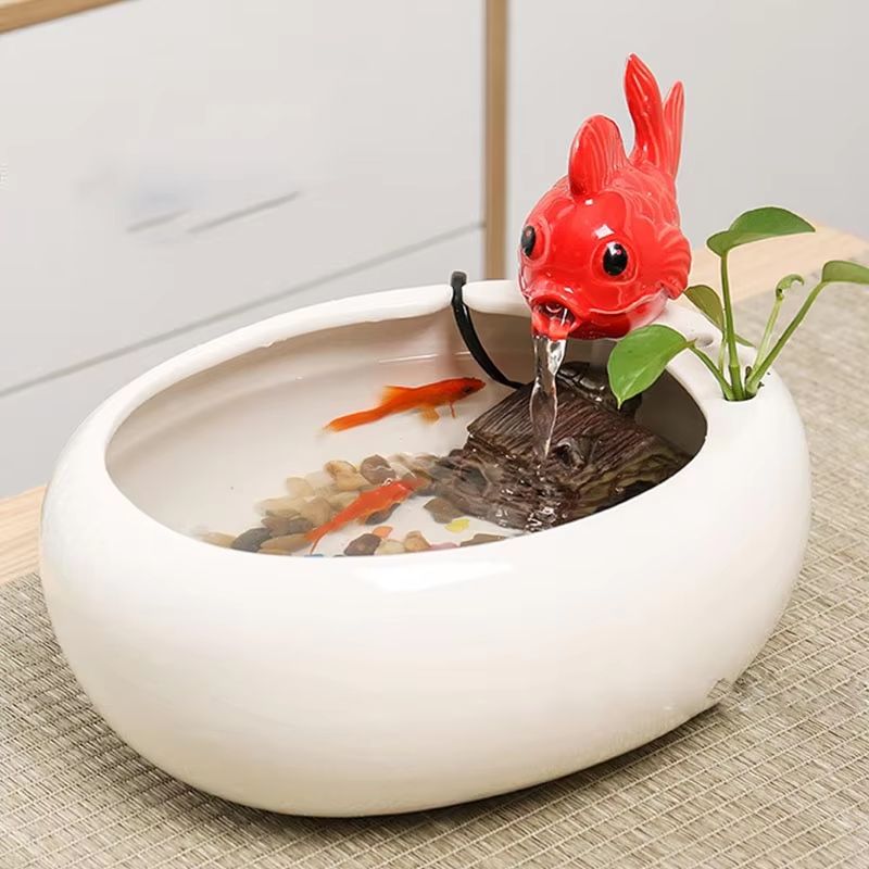 SereneFlow Ceramic Waterfall Hydroponic Vase Fountain – Desktop Meditation Water Feature