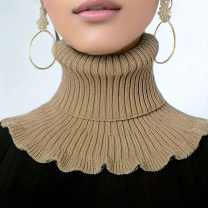 Fashionable Black and White Knitted False Neck Scarf with Elegant Ruffle Edge