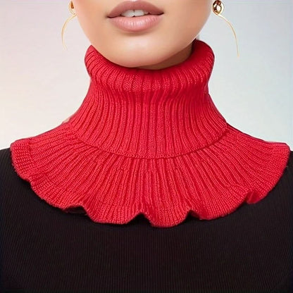 Fashionable Black and White Knitted False Neck Scarf with Elegant Ruffle Edge