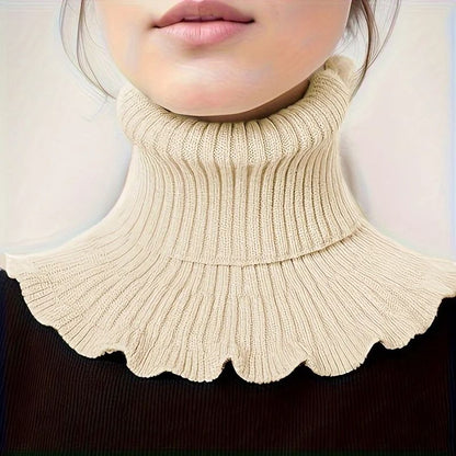 Fashionable Black and White Knitted False Neck Scarf with Elegant Ruffle Edge