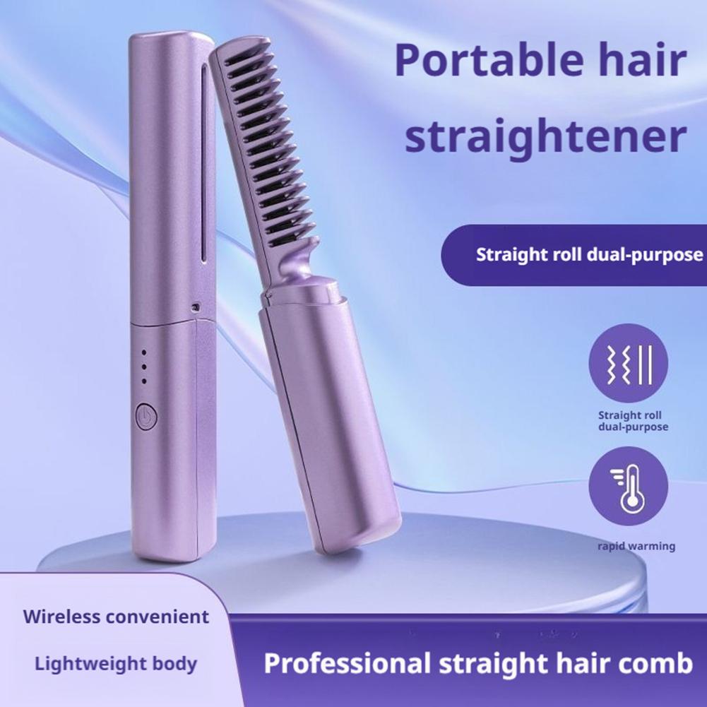 Portable Ceramic Hairdressing Comb, Cordless Touch Comb for Less Frizz, Short Hair, Upgrade Curly and Straightening Comb