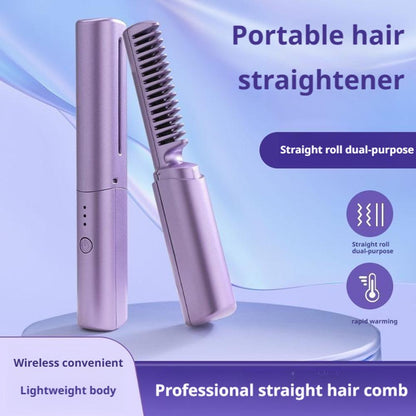 Portable Ceramic Hairdressing Comb, Cordless Touch Comb for Less Frizz, Short Hair, Upgrade Curly and Straightening Comb