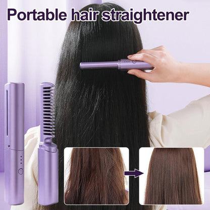 Portable Ceramic Hairdressing Comb, Cordless Touch Comb for Less Frizz, Short Hair, Upgrade Curly and Straightening Comb