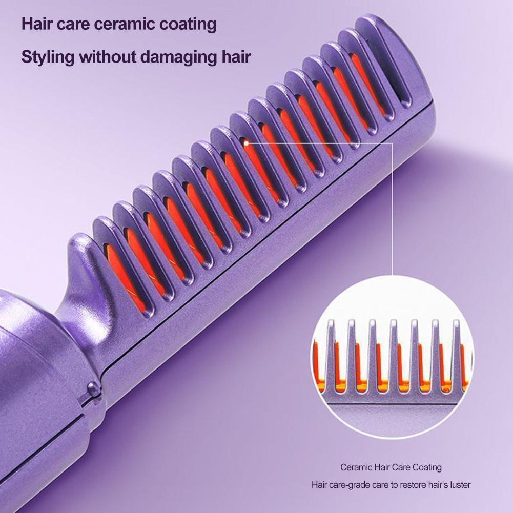 Portable Ceramic Hairdressing Comb, Cordless Touch Comb for Less Frizz, Short Hair, Upgrade Curly and Straightening Comb