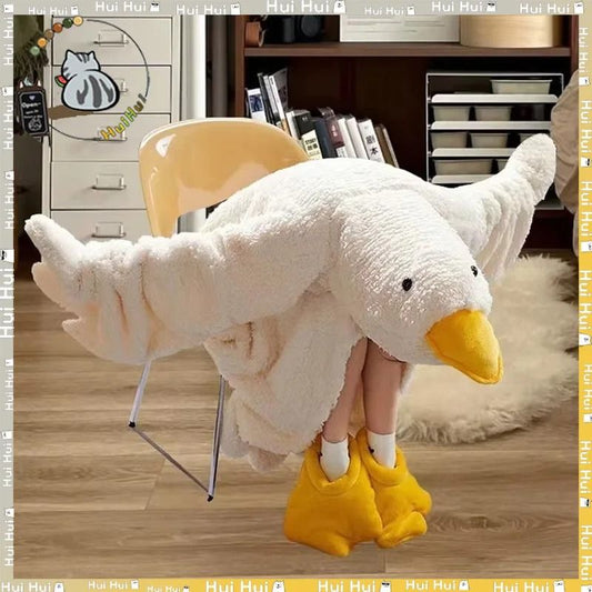 Cute Goose Coral Fleece Hooded Robe for Cozy Lounge Wear