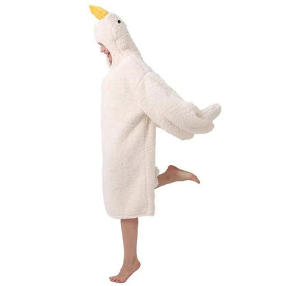 Cute Goose Coral Fleece Hooded Robe for Cozy Lounge Wear