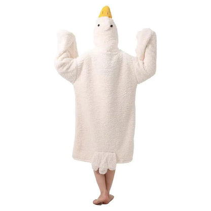 Cute Goose Coral Fleece Hooded Robe for Cozy Lounge Wear