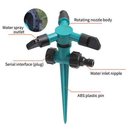 Rotating Lawn Sprinkler, Garden Sprinkler, 360-Degree Automatic, Three-Fork Sprinkler Head, For Yard