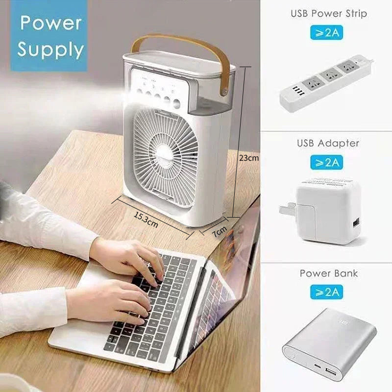 Fan, Air Conditioner, Portable Humidifier, Small Air Cooler, LED Night Light, Office Home Fan