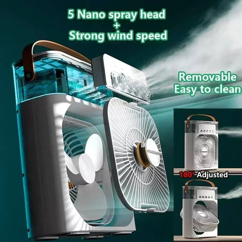 Fan, Air Conditioner, Portable Humidifier, Small Air Cooler, LED Night Light, Office Home Fan
