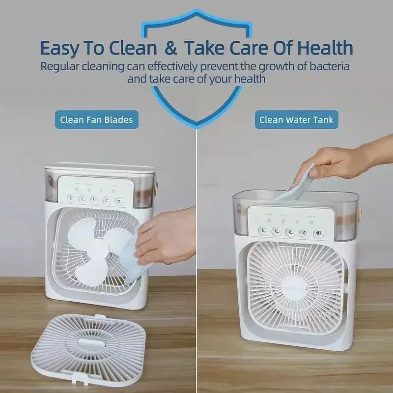 Fan, Air Conditioner, Portable Humidifier, Small Air Cooler, LED Night Light, Office Home Fan