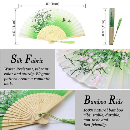 Folding Hand Fan with Tassel – Retro Chinese Style Bamboo and Cloth Fan