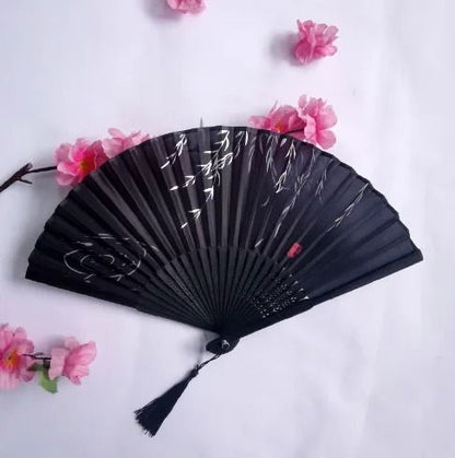 Folding Hand Fan with Tassel – Retro Chinese Style Bamboo and Cloth Fan