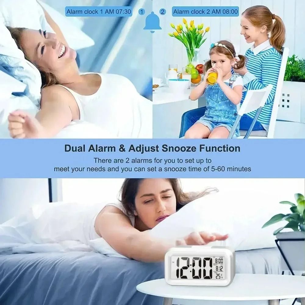 LED Digital Alarm Clock with Backlight Snooze and Calendar Display