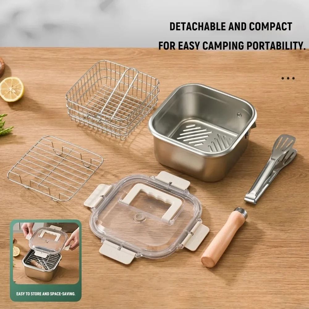 MultiFunction Frying Cooker Set Stainless Steel Deep Fryer Pot with Basket and Tongs