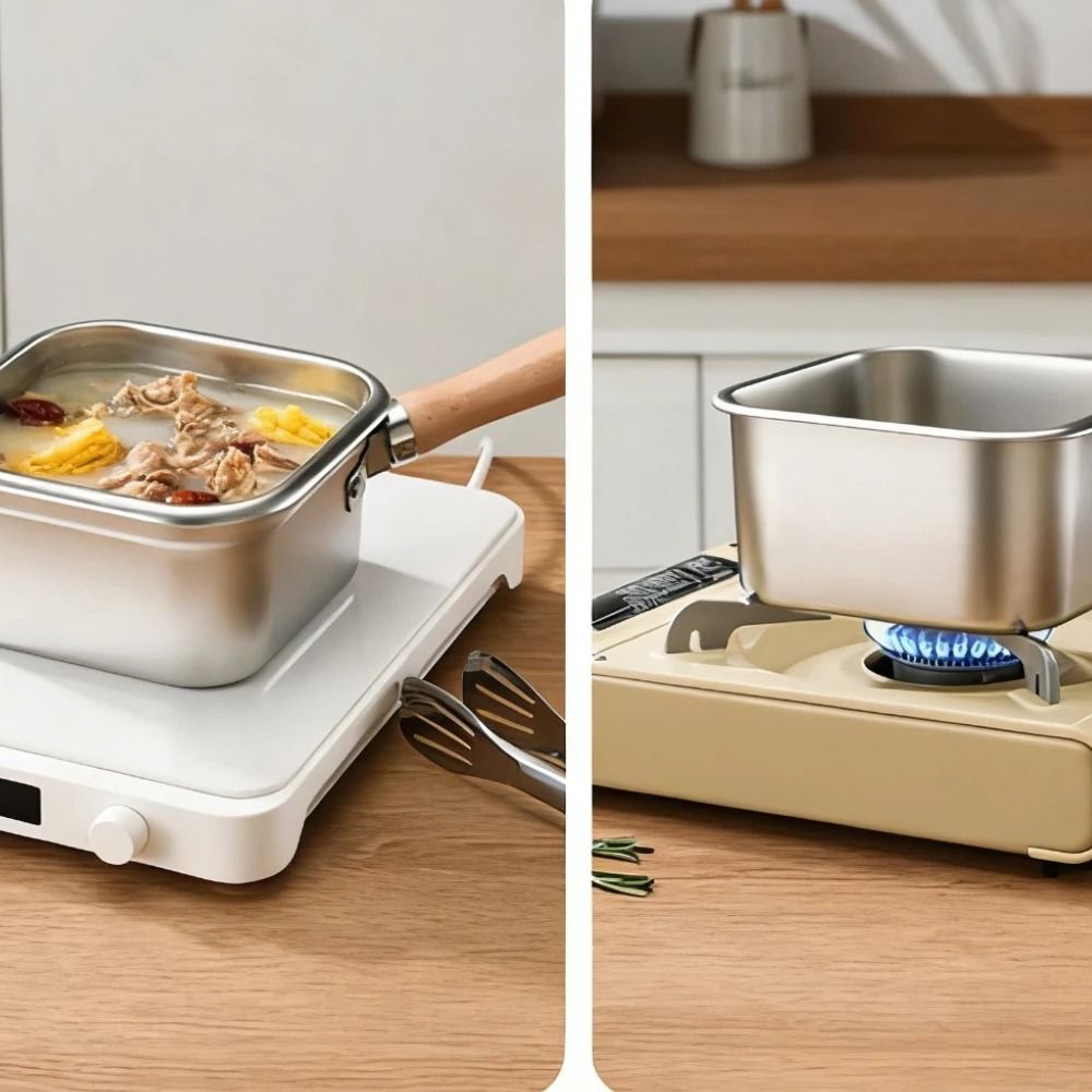 MultiFunction Frying Cooker Set Stainless Steel Deep Fryer Pot with Basket and Tongs