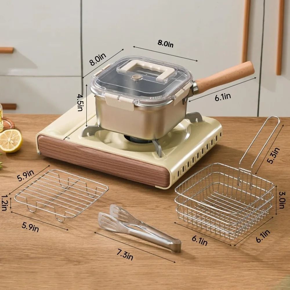 MultiFunction Frying Cooker Set Stainless Steel Deep Fryer Pot with Basket and Tongs