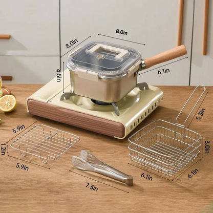 MultiFunction Frying Cooker Set Stainless Steel Deep Fryer Pot with Basket and Tongs