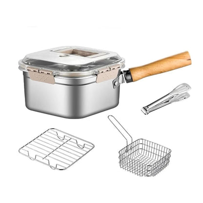 MultiFunction Frying Cooker Set Stainless Steel Deep Fryer Pot with Basket and Tongs