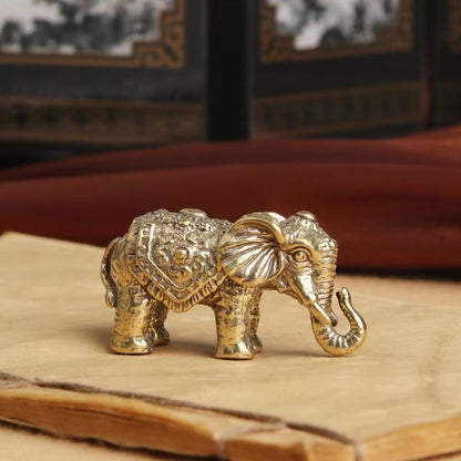 Antique Bronze Mini Elephant Figurines – Solid Copper Tea Pet & Table Decor Set