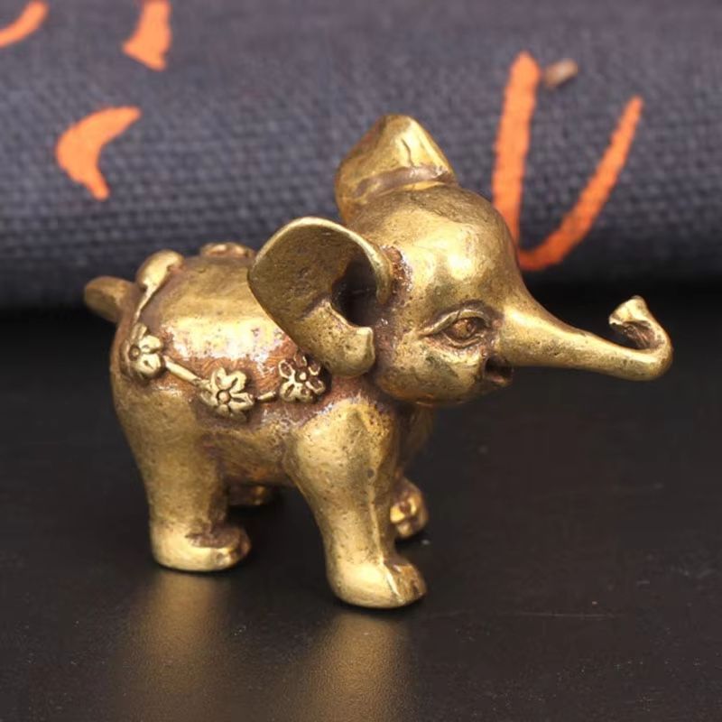 Antique Bronze Mini Elephant Figurines – Solid Copper Tea Pet & Table Decor Set