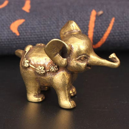 Antique Bronze Mini Elephant Figurines – Solid Copper Tea Pet & Table Decor Set