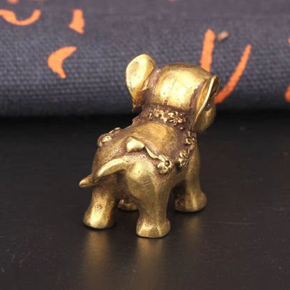 Antique Bronze Mini Elephant Figurines – Solid Copper Tea Pet & Table Decor Set