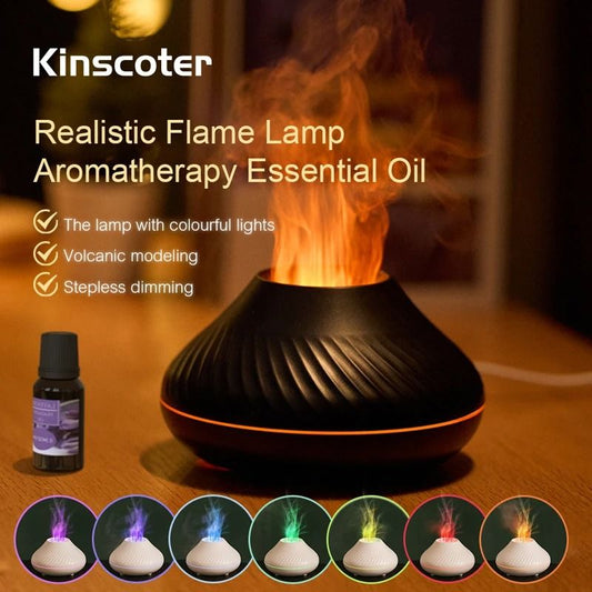 Kinscoter Volcanic Aroma Diffuser 130ml USB Portable Air Humidifier with Color Flame Night Light