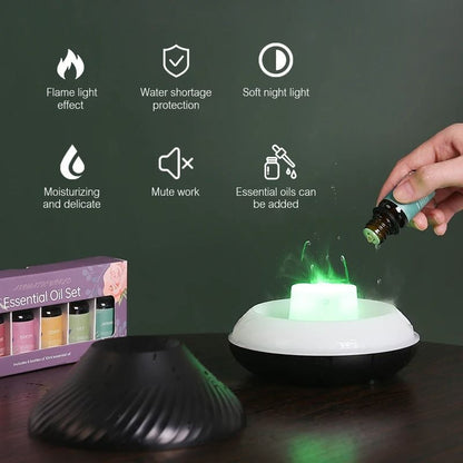 Kinscoter Volcanic Aroma Diffuser 130ml USB Portable Air Humidifier with Color Flame Night Light