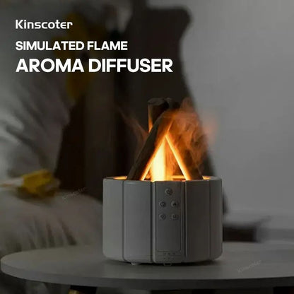Kinscoter Simulated Flame Aroma Diffuser Bonfire Air Humidifier Ultrasonic Cool Mist Maker with LED Essential Oil Lamp
